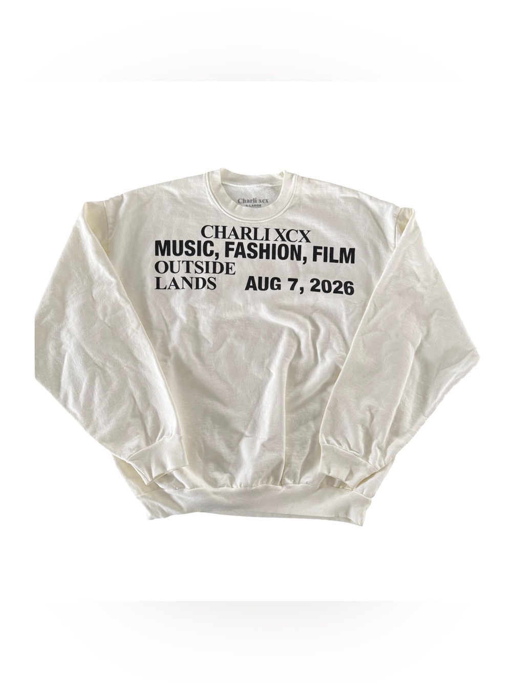 Charli XCX Outside Lands 2026 Cream Crewneck Sweatshirt New In Package Size XL